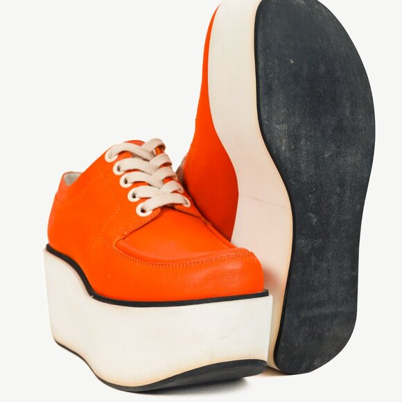 Jil Sander Navy SS/12 Orange Leather Lace-Up Platforms - Picture 4 of 8
